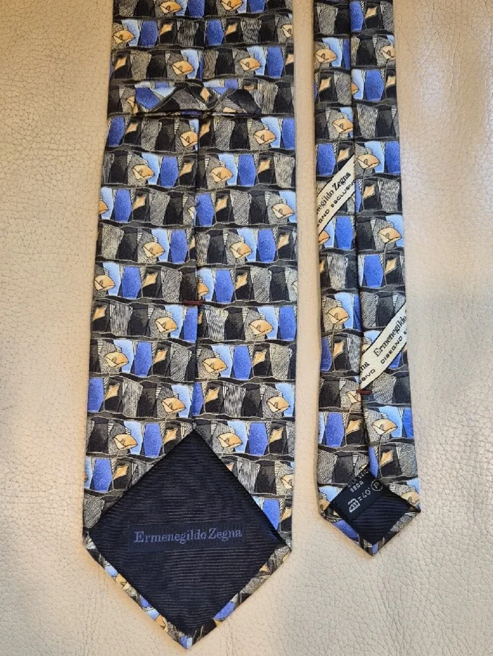 Ermenegildo Zegna Silk Made In Italy Geometric Pattern Tie in Blue,Green and Tan